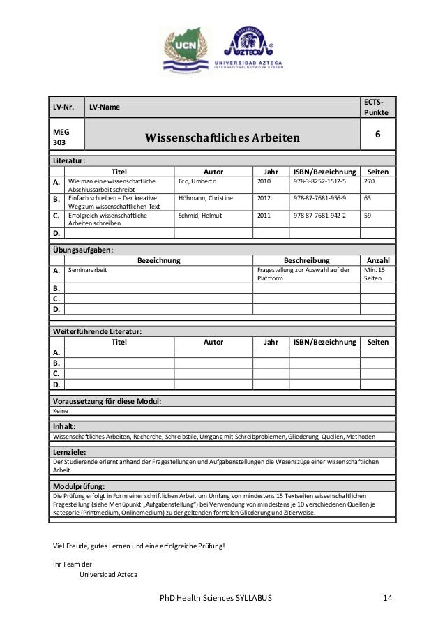 Syllabi MBA MSc / Dr. PhD