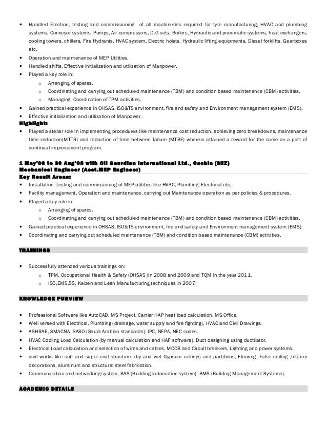 mep engineer resumes