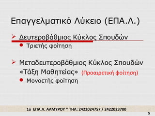 1ο ΕΠΑ.Λ. ΑΛΜΥΡΟΥ * ΤΗΛ: 2422024757 / 2422023700
(Προαιρετική φοίτηση)
5
 