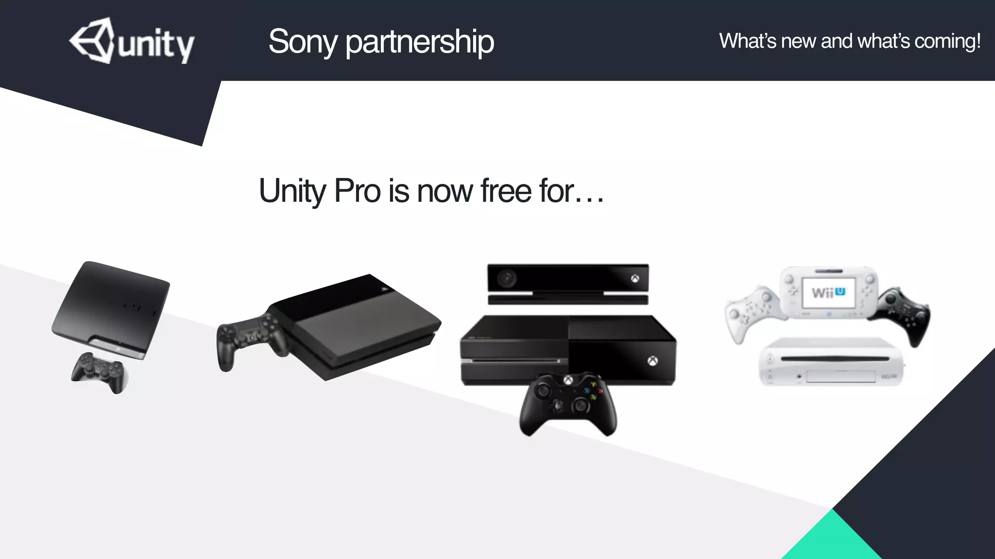 Sony partnership What’s new and what’s coming!
Unity Pro is now free for…
 