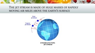 THE JET STREAM IS MADE OF HUGE MASSES OF RAPIDLY
MOVING AIR MILES ABOVE THE EARTH’S SURFACE
 