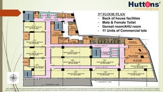 DISCLAIMER: The above information furnished is intended as a guide only and no responsibility is accepted by marketing agents &/or the Developer/Seller for any errors or omissions. The above is not a representation, guaranteed or qualified
opinion and does not constitute or form part of any offer, representation or contract. All forms of investment do involve some form of risk. There is no guarantee of profits in all opportunity sharing and all market projections are based on opinions.
3rd FLOOR PLAN
-  Back of house facilities
-  Male & Female Toilet
-  Genset room/AHU room
-  11 Units of Commercial lots
 