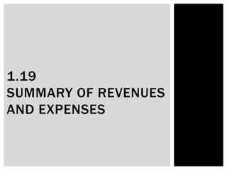 1.19
SUMMARY OF REVENUES
AND EXPENSES
 