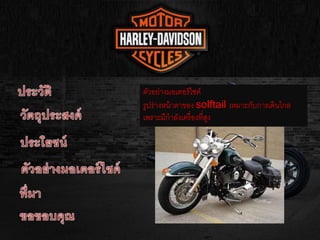 ตัวอย่างมอเตอร์ไซค์
รูปร่างหน้าตาของ solftail เหมาะกับการเดินไกล
เพราะมีกาลังเครื่องที่สูง
 