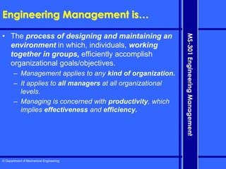 Engineering Management Methods 1. introduction to engineering management | PPTX