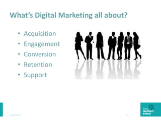 What’s Digital Marketing all about?
• Acquisition
• Engagement
• Conversion
• Retention
• Support
03/03/2015 12
 