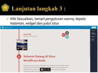  Klik Sesuaikan, tampil pengaturan warna, kepala
halaman, widget dan judul situs
 