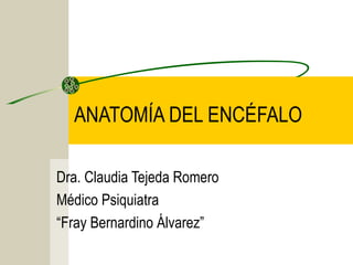 ANATOMÍA DEL ENCÉFALO
Dra. Claudia Tejeda Romero
Médico Psiquiatra
“Fray Bernardino Álvarez”
 