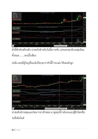 61 | P a g e
ตัวนี้พักตัวเสร็จแล้ว น่าสนใจสาหรับวันนี้มากครับ แท่งแดงทุกอันวอลุ่มน้อย
ทั้งหมด........สวยปิ๊งเชียว
ปอลิง.เคยมีผู้ใหญ่ที่ผมนับถือบอกว่าตัวนี้ถ้าจะเล่น ให้เล่นตัวลูก
น่าสนยิ่งนักวอลุ่มแดงไม่มากน่าเข้าสอย มาดูพรุ่งนี้ว่ามันจะแอบอู้อีกนิดหรือ
จะซิ่งมิดไมล์
 