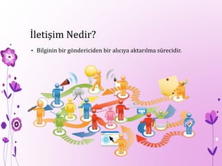 İletişim Nedir?
• Bilginin bir göndericiden bir alıcıya aktarılma sürecidir.
 