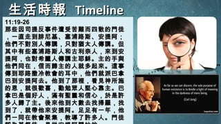 生活時報生活時報 TimelineTimeline
11:19-2611:19-26
那些因司提反事件遭受苦難而四散的門徒那些因司提反事件遭受苦難而四散的門徒
，一直走到腓尼基、塞浦路斯、安提阿；，一直走到腓尼基、塞浦路斯、安提阿；
他們不對別人傳講，只對猶太人傳講。但他們不對別人傳講，只對猶太人傳講。但
其中有些塞浦路斯人和古利奈人，來到安其中有些塞浦路斯人和古利奈人，來到安
提阿，也對希臘人傳講主耶穌。主的手與提阿，也對希臘人傳講主耶穌。主的手與
他們同在，信而歸主的人就多起來。這事他們同在，信而歸主的人就多起來。這事
傳到耶路撒冷教會的耳中，他們就派巴拿傳到耶路撒冷教會的耳中，他們就派巴拿
巴到安提阿去。他到了那裡，看見神所施巴到安提阿去。他到了那裡，看見神所施
的恩，就很歡喜，勸勉眾人堅心靠主。巴的恩，就很歡喜，勸勉眾人堅心靠主。巴
拿巴是個好人，滿有聖靈和信心，於是許拿巴是個好人，滿有聖靈和信心，於是許
多人歸了主。後來他到大數去找掃羅，找多人歸了主。後來他到大數去找掃羅，找
到了，就帶他來安提阿。足足有一年，他到了，就帶他來安提阿。足足有一年，他
們一同在教會聚集，教導了許多人。門徒們一同在教會聚集，教導了許多人。門徒
 