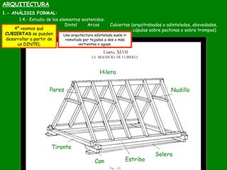 ARQUITECTURA
1.- ANÁLISIS FORMAL:
1.4.- Estudio de los elementos sostenidos:
Dintel Arcos Cubiertas (arquitrabadas o adint...
