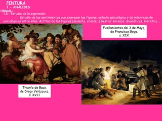 Triunfo de Baco,
de Diego Velázquez.
s. XVII
Fusilamientos del 3 de Mayo,
de Francisco Goya.
s. XIX
1.8.- Estudio de la ex...