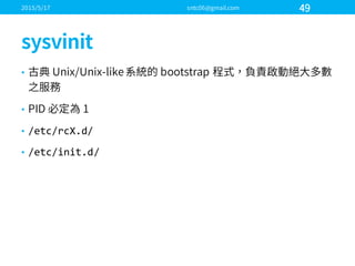 •
•
• /etc/rcX.d/
• /etc/init.d/
 