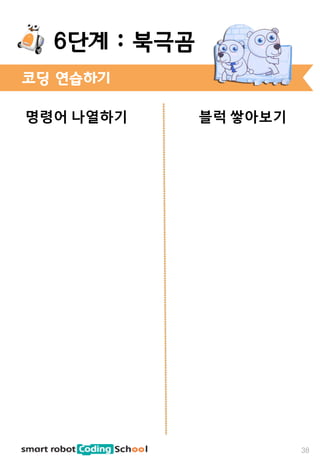 명령어 나열하기 블럭 쌓아보기
코딩 연습하기
38
6단계 : 북극곰
 