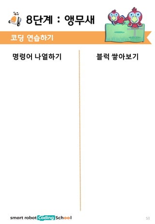 명령어 나열하기 블럭 쌓아보기
코딩 연습하기
50
8단계 : 앵무새
 
