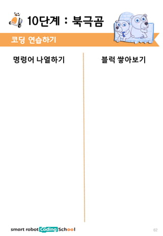 명령어 나열하기 블럭 쌓아보기
코딩 연습하기
62
10단계 : 북극곰
 