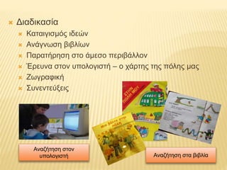  Διαδικασία
 Καταιγισμός ιδεών
 Ανάγνωση βιβλίων
 Παρατήρηση στο άμεσο περιβάλλον
 Έρευνα στον υπολογιστή – ο χάρτης ...