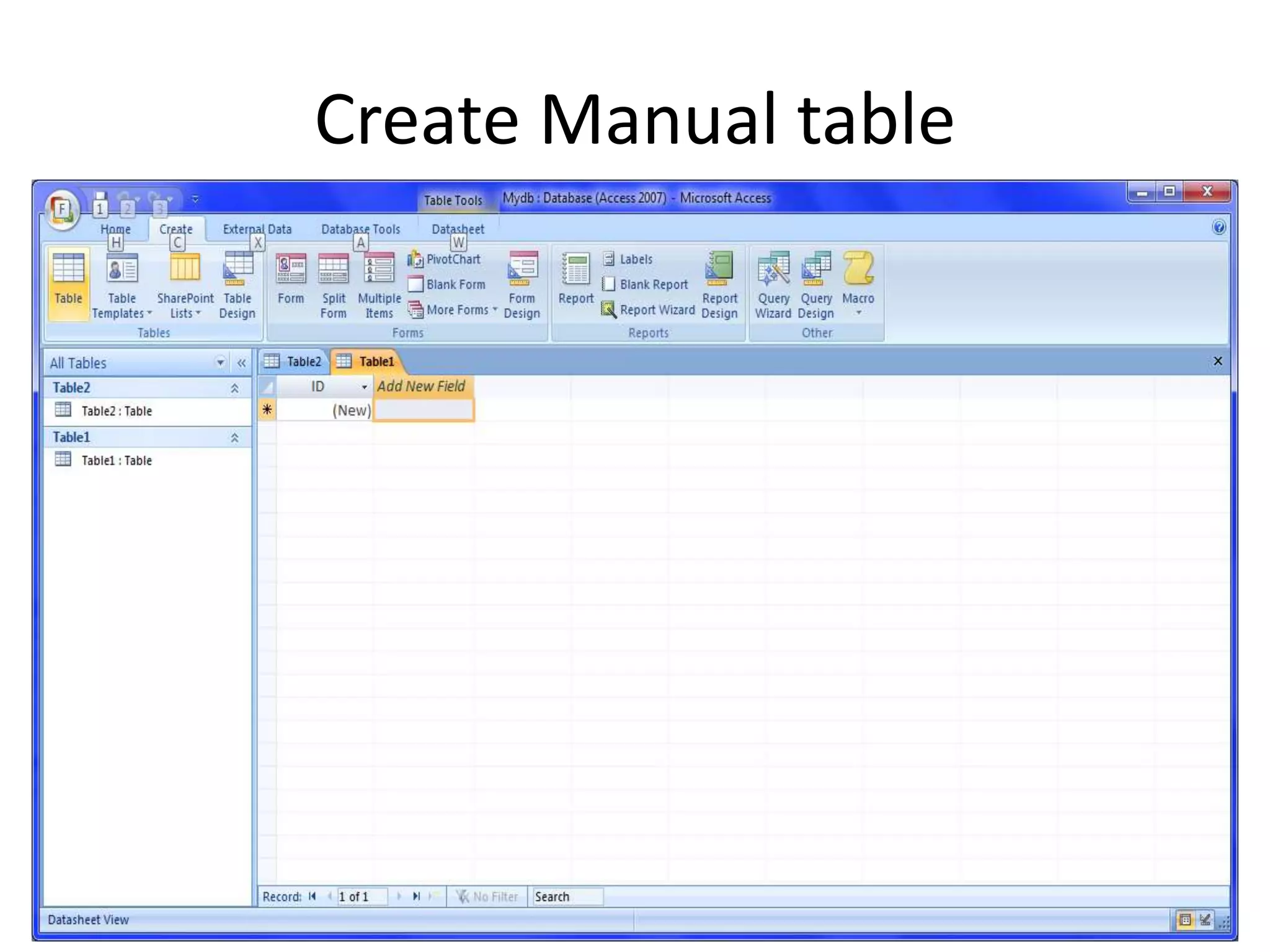Create Manual table
 