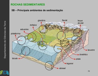 58
ROCHAS SEDIMENTARES
5B – Principais ambientes de sedimentação
DepartamentodeCiênciasdaTerra
 