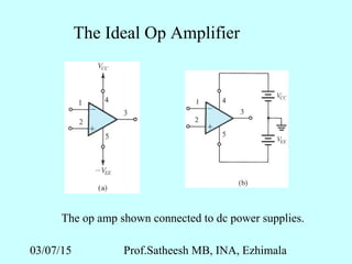 03/07/15 Prof.Satheesh MB, INA, Ezhimala
The Ideal Op Amplifier
The op amp shown connected to dc power supplies.
 