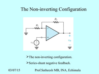 03/07/15 Prof.Satheesh MB, INA, Ezhimala
The Non-inverting Configuration
The non-inverting configuration.
Series-shunt negative feedback.
 