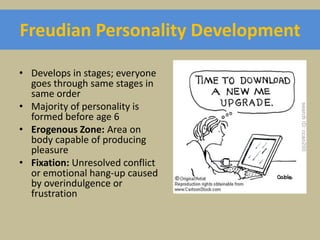 Freudian Personality Development:
Anal Stage
• Anal Stage: Ages 1-3. Attention
turns to process of elimination.
Child can ...