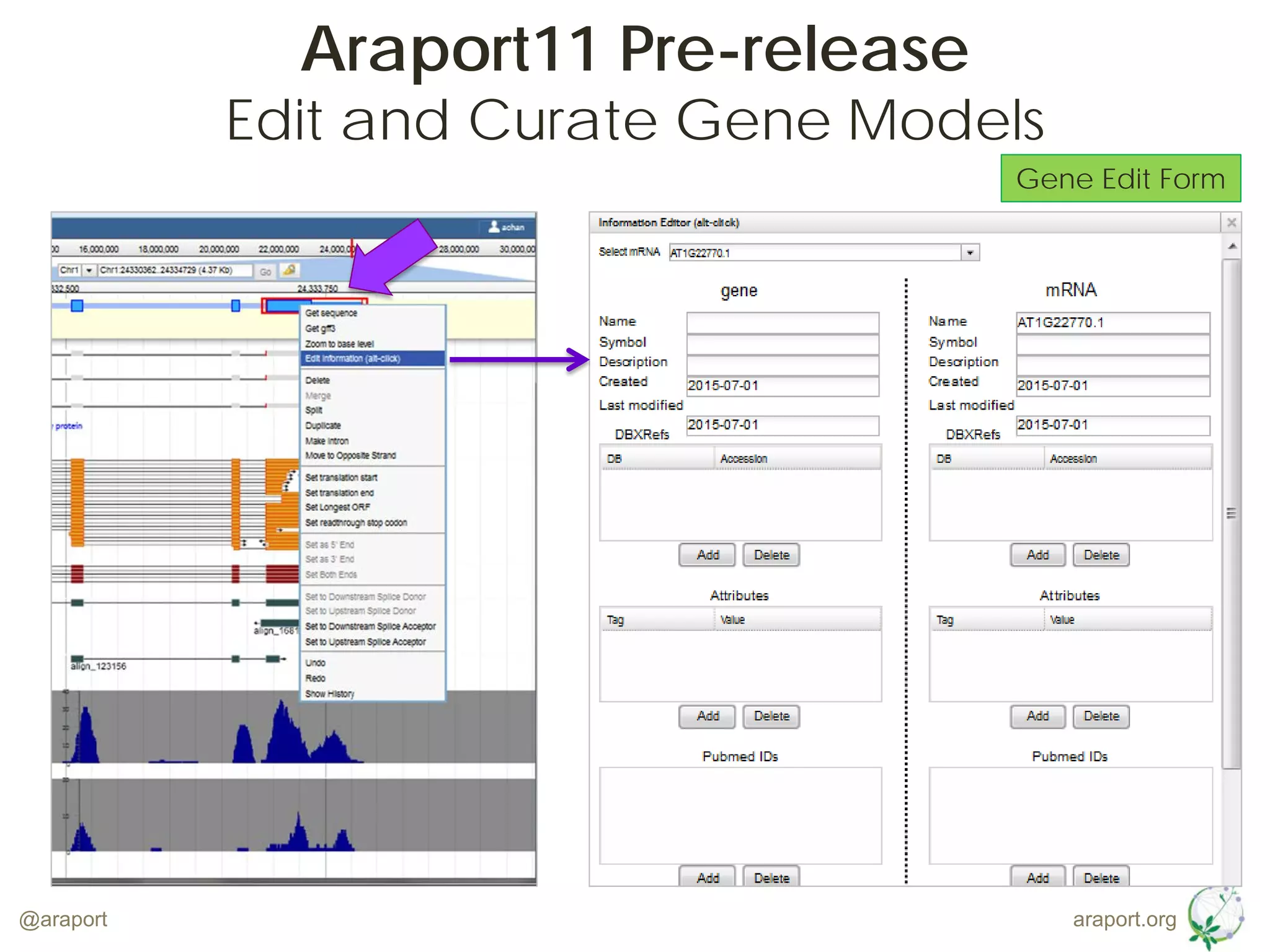 araport.org@araport
Araport11 Pre-release
Edit and Curate Gene Models
Gene Edit Form
 