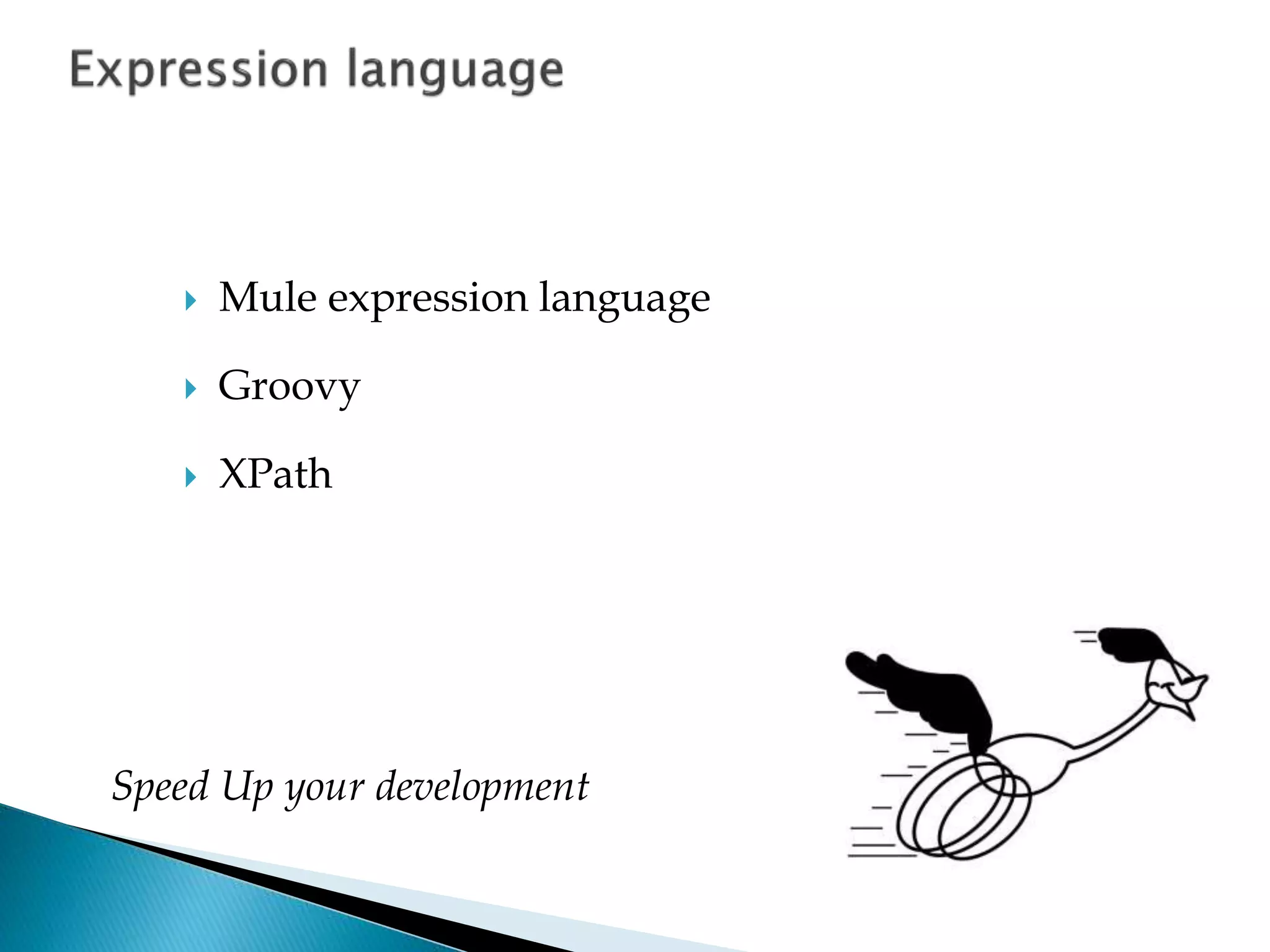  Mule expression language
Groovy
XPath
Speed Up your development