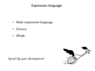 Expression language
• Mule expression language
• Groovy
• XPath
Speed Up your development
 