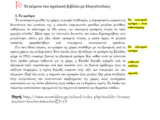 Πηγή: http://www.venetokleio.gr/school/index .php?module= browse
&action=teacher&teacherID=23
 Το κείμενο του σχολικού βιβλίου με πλαγιότιτλους
 