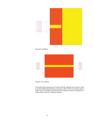 51
Figure 66. Load25N.dsn
Figure 67. Line1_25N.dsn
The Standard Class Assignments for the Arlon 25N TRL calibration kit are shown in Table
4. The Arlon 25N Standard Deﬁnitions are shown in Table 5. Other Line standards listed in
Tables 4 and 5 are available in the Arlon 25N TRL calibration kit, which are developed in a
similar fashion to the Line 1 Calibration Standard.
 