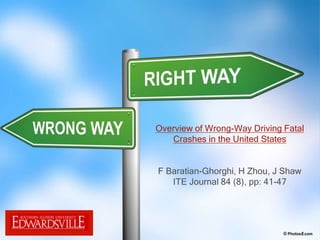 Overview of Wrong-Way Driving Fatal
Crashes in the United States
F Baratian-Ghorghi, H Zhou, J Shaw
ITE Journal 84 (8), pp: 41-47
 