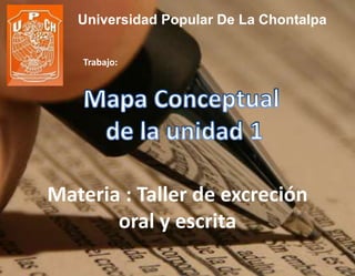 Universidad Popular De La Chontalpa
Materia : Taller de excreción
oral y escrita
Trabajo:
 