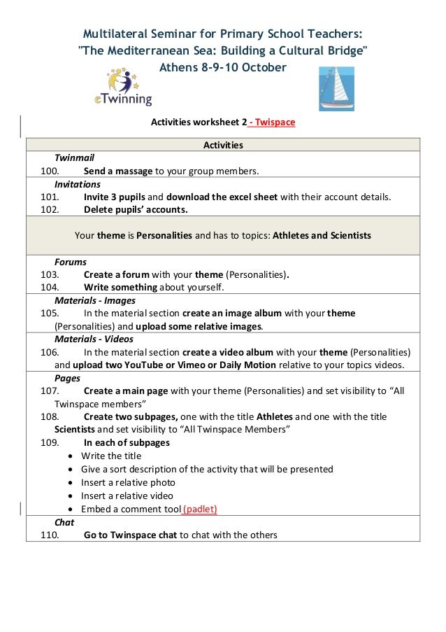 Activities worksheets about Twinspace