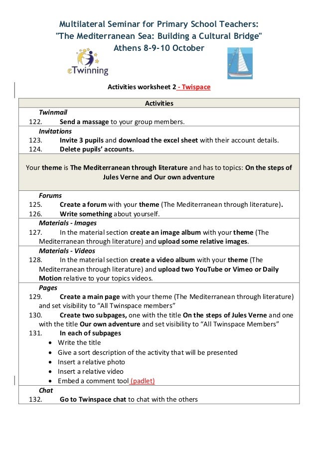 Activities worksheets about Twinspace