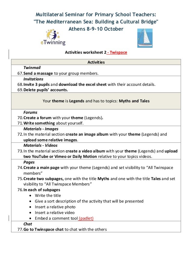 Activities worksheets about Twinspace Activities worksheets about Twinspace