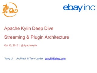 http://kylin.io
Apache Kylin Deep Dive
Streaming & Plugin Architecture
Oct 10, 2015 ｜@ApacheKylin
Yang Li Architect & Tech Leader | yangli9@ebay.com
 