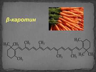 β-каротин
CH3
H3C CH3
CH3 CH3
CH3 CH3
CH3H3C
H3C
 