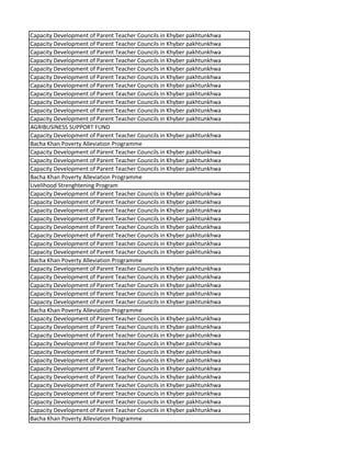 Capacity Development of Parent Teacher Councils in Khyber pakhtunkhwa
Capacity Development of Parent Teacher Councils in Khyber pakhtunkhwa
Capacity Development of Parent Teacher Councils in Khyber pakhtunkhwa
Capacity Development of Parent Teacher Councils in Khyber pakhtunkhwa
Capacity Development of Parent Teacher Councils in Khyber pakhtunkhwa
Capacity Development of Parent Teacher Councils in Khyber pakhtunkhwa
Capacity Development of Parent Teacher Councils in Khyber pakhtunkhwa
Capacity Development of Parent Teacher Councils in Khyber pakhtunkhwa
Capacity Development of Parent Teacher Councils in Khyber pakhtunkhwa
Capacity Development of Parent Teacher Councils in Khyber pakhtunkhwa
Capacity Development of Parent Teacher Councils in Khyber pakhtunkhwa
AGRIBUSINESS SUPPORT FUND
Capacity Development of Parent Teacher Councils in Khyber pakhtunkhwa
Bacha Khan Poverty Alleviation Programme
Capacity Development of Parent Teacher Councils in Khyber pakhtunkhwa
Capacity Development of Parent Teacher Councils in Khyber pakhtunkhwa
Capacity Development of Parent Teacher Councils in Khyber pakhtunkhwa
Bacha Khan Poverty Alleviation Programme
Livelihood Strenghtening Program
Capacity Development of Parent Teacher Councils in Khyber pakhtunkhwa
Capacity Development of Parent Teacher Councils in Khyber pakhtunkhwa
Capacity Development of Parent Teacher Councils in Khyber pakhtunkhwa
Capacity Development of Parent Teacher Councils in Khyber pakhtunkhwa
Capacity Development of Parent Teacher Councils in Khyber pakhtunkhwa
Capacity Development of Parent Teacher Councils in Khyber pakhtunkhwa
Capacity Development of Parent Teacher Councils in Khyber pakhtunkhwa
Capacity Development of Parent Teacher Councils in Khyber pakhtunkhwa
Bacha Khan Poverty Alleviation Programme
Capacity Development of Parent Teacher Councils in Khyber pakhtunkhwa
Capacity Development of Parent Teacher Councils in Khyber pakhtunkhwa
Capacity Development of Parent Teacher Councils in Khyber pakhtunkhwa
Capacity Development of Parent Teacher Councils in Khyber pakhtunkhwa
Capacity Development of Parent Teacher Councils in Khyber pakhtunkhwa
Bacha Khan Poverty Alleviation Programme
Capacity Development of Parent Teacher Councils in Khyber pakhtunkhwa
Capacity Development of Parent Teacher Councils in Khyber pakhtunkhwa
Capacity Development of Parent Teacher Councils in Khyber pakhtunkhwa
Capacity Development of Parent Teacher Councils in Khyber pakhtunkhwa
Capacity Development of Parent Teacher Councils in Khyber pakhtunkhwa
Capacity Development of Parent Teacher Councils in Khyber pakhtunkhwa
Capacity Development of Parent Teacher Councils in Khyber pakhtunkhwa
Capacity Development of Parent Teacher Councils in Khyber pakhtunkhwa
Capacity Development of Parent Teacher Councils in Khyber pakhtunkhwa
Capacity Development of Parent Teacher Councils in Khyber pakhtunkhwa
Capacity Development of Parent Teacher Councils in Khyber pakhtunkhwa
Capacity Development of Parent Teacher Councils in Khyber pakhtunkhwa
Bacha Khan Poverty Alleviation Programme
 