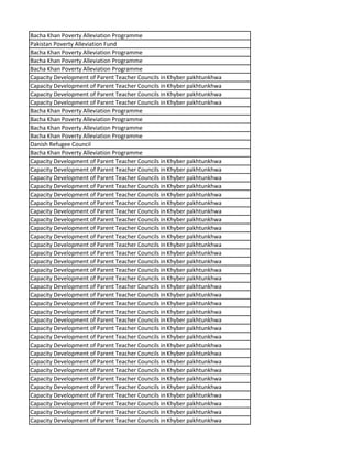 Bacha Khan Poverty Alleviation Programme
Pakistan Poverty Alleviation Fund
Bacha Khan Poverty Alleviation Programme
Bacha Khan Poverty Alleviation Programme
Bacha Khan Poverty Alleviation Programme
Capacity Development of Parent Teacher Councils in Khyber pakhtunkhwa
Capacity Development of Parent Teacher Councils in Khyber pakhtunkhwa
Capacity Development of Parent Teacher Councils in Khyber pakhtunkhwa
Capacity Development of Parent Teacher Councils in Khyber pakhtunkhwa
Bacha Khan Poverty Alleviation Programme
Bacha Khan Poverty Alleviation Programme
Bacha Khan Poverty Alleviation Programme
Bacha Khan Poverty Alleviation Programme
Danish Refugee Council
Bacha Khan Poverty Alleviation Programme
Capacity Development of Parent Teacher Councils in Khyber pakhtunkhwa
Capacity Development of Parent Teacher Councils in Khyber pakhtunkhwa
Capacity Development of Parent Teacher Councils in Khyber pakhtunkhwa
Capacity Development of Parent Teacher Councils in Khyber pakhtunkhwa
Capacity Development of Parent Teacher Councils in Khyber pakhtunkhwa
Capacity Development of Parent Teacher Councils in Khyber pakhtunkhwa
Capacity Development of Parent Teacher Councils in Khyber pakhtunkhwa
Capacity Development of Parent Teacher Councils in Khyber pakhtunkhwa
Capacity Development of Parent Teacher Councils in Khyber pakhtunkhwa
Capacity Development of Parent Teacher Councils in Khyber pakhtunkhwa
Capacity Development of Parent Teacher Councils in Khyber pakhtunkhwa
Capacity Development of Parent Teacher Councils in Khyber pakhtunkhwa
Capacity Development of Parent Teacher Councils in Khyber pakhtunkhwa
Capacity Development of Parent Teacher Councils in Khyber pakhtunkhwa
Capacity Development of Parent Teacher Councils in Khyber pakhtunkhwa
Capacity Development of Parent Teacher Councils in Khyber pakhtunkhwa
Capacity Development of Parent Teacher Councils in Khyber pakhtunkhwa
Capacity Development of Parent Teacher Councils in Khyber pakhtunkhwa
Capacity Development of Parent Teacher Councils in Khyber pakhtunkhwa
Capacity Development of Parent Teacher Councils in Khyber pakhtunkhwa
Capacity Development of Parent Teacher Councils in Khyber pakhtunkhwa
Capacity Development of Parent Teacher Councils in Khyber pakhtunkhwa
Capacity Development of Parent Teacher Councils in Khyber pakhtunkhwa
Capacity Development of Parent Teacher Councils in Khyber pakhtunkhwa
Capacity Development of Parent Teacher Councils in Khyber pakhtunkhwa
Capacity Development of Parent Teacher Councils in Khyber pakhtunkhwa
Capacity Development of Parent Teacher Councils in Khyber pakhtunkhwa
Capacity Development of Parent Teacher Councils in Khyber pakhtunkhwa
Capacity Development of Parent Teacher Councils in Khyber pakhtunkhwa
Capacity Development of Parent Teacher Councils in Khyber pakhtunkhwa
Capacity Development of Parent Teacher Councils in Khyber pakhtunkhwa
Capacity Development of Parent Teacher Councils in Khyber pakhtunkhwa
 