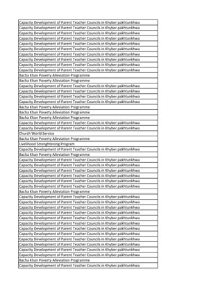 Capacity Development of Parent Teacher Councils in Khyber pakhtunkhwa
Capacity Development of Parent Teacher Councils in Khyber pakhtunkhwa
Capacity Development of Parent Teacher Councils in Khyber pakhtunkhwa
Capacity Development of Parent Teacher Councils in Khyber pakhtunkhwa
Capacity Development of Parent Teacher Councils in Khyber pakhtunkhwa
Capacity Development of Parent Teacher Councils in Khyber pakhtunkhwa
Capacity Development of Parent Teacher Councils in Khyber pakhtunkhwa
Capacity Development of Parent Teacher Councils in Khyber pakhtunkhwa
Capacity Development of Parent Teacher Councils in Khyber pakhtunkhwa
Capacity Development of Parent Teacher Councils in Khyber pakhtunkhwa
Bacha Khan Poverty Alleviation Programme
Bacha Khan Poverty Alleviation Programme
Capacity Development of Parent Teacher Councils in Khyber pakhtunkhwa
Capacity Development of Parent Teacher Councils in Khyber pakhtunkhwa
Capacity Development of Parent Teacher Councils in Khyber pakhtunkhwa
Capacity Development of Parent Teacher Councils in Khyber pakhtunkhwa
Bacha Khan Poverty Alleviation Programme
Bacha Khan Poverty Alleviation Programme
Bacha Khan Poverty Alleviation Programme
Capacity Development of Parent Teacher Councils in Khyber pakhtunkhwa
Capacity Development of Parent Teacher Councils in Khyber pakhtunkhwa
Church World Service
Bacha Khan Poverty Alleviation Programme
Livelihood Strenghtening Program
Capacity Development of Parent Teacher Councils in Khyber pakhtunkhwa
Bacha Khan Poverty Alleviation Programme
Capacity Development of Parent Teacher Councils in Khyber pakhtunkhwa
Capacity Development of Parent Teacher Councils in Khyber pakhtunkhwa
Capacity Development of Parent Teacher Councils in Khyber pakhtunkhwa
Capacity Development of Parent Teacher Councils in Khyber pakhtunkhwa
Capacity Development of Parent Teacher Councils in Khyber pakhtunkhwa
Capacity Development of Parent Teacher Councils in Khyber pakhtunkhwa
Bacha Khan Poverty Alleviation Programme
Capacity Development of Parent Teacher Councils in Khyber pakhtunkhwa
Capacity Development of Parent Teacher Councils in Khyber pakhtunkhwa
Capacity Development of Parent Teacher Councils in Khyber pakhtunkhwa
Capacity Development of Parent Teacher Councils in Khyber pakhtunkhwa
Capacity Development of Parent Teacher Councils in Khyber pakhtunkhwa
Capacity Development of Parent Teacher Councils in Khyber pakhtunkhwa
Capacity Development of Parent Teacher Councils in Khyber pakhtunkhwa
Capacity Development of Parent Teacher Councils in Khyber pakhtunkhwa
Capacity Development of Parent Teacher Councils in Khyber pakhtunkhwa
Capacity Development of Parent Teacher Councils in Khyber pakhtunkhwa
Capacity Development of Parent Teacher Councils in Khyber pakhtunkhwa
Capacity Development of Parent Teacher Councils in Khyber pakhtunkhwa
Bacha Khan Poverty Alleviation Programme
Capacity Development of Parent Teacher Councils in Khyber pakhtunkhwa
 
