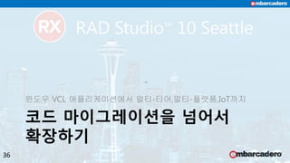 코드 마이그레이션을 넘어서
확장하기
윈도우 VCL 애플리케이션에서 멀티-티어,멀티-플랫폼,IoT까지
36
 