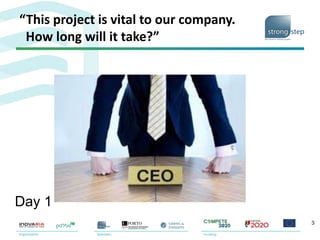 “This project is vital to our company.
How long will it take?”
3
Day 1
 