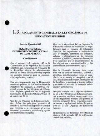 Reglamento General Ley Orgánica de Educacion Superior | PDF