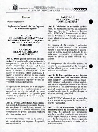 Reglamento General Ley Orgánica de Educacion Superior | PDF