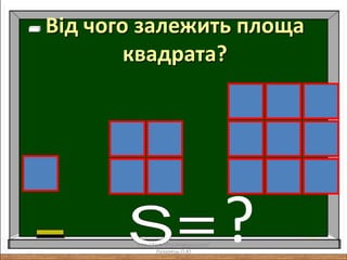 Від чого залежить площа
квадрата?
?http://lazareths.blogspot.com/
Лазарець.О.Ю
 