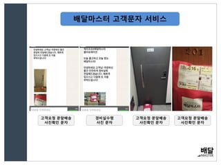 배달마스터 고객문자 서비스
고객요청 문앞배송
사진확인 문자
경비실수령
사진 문자
고객요청 문앞배송
사진확인 문자
고객요청 문앞배송
사진확인 문자
 