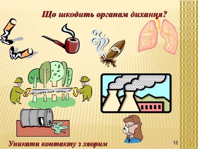 Що шкодить органам дихання?
Уникати контакту з хворим 1212
 