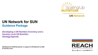 UN Network for SUN
Guidance Package
Developing a UN Nutrition Inventory and a
Country Level UN Nutrition
Strategy/Agenda.
UN Network for SUN Secretariat, in support of UN Network for SUN
at Country Level.
 